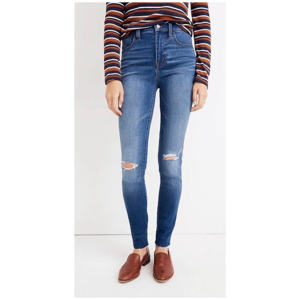 Madewell Jeans 25 10" Roadtripper Skinny Blue Distressed Raw Hem J7936
